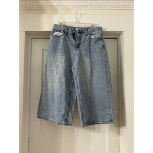 SONG Jeans Women 9/29 Blue Wide-Leg High Rise Cotton Grunge Skater Jorts Crop